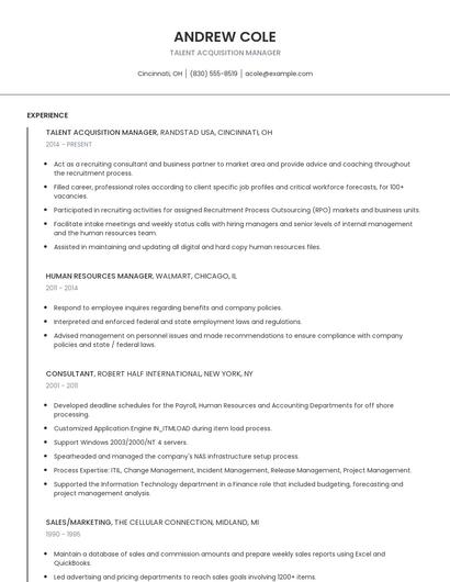 Talent Acquisition Manager Resume