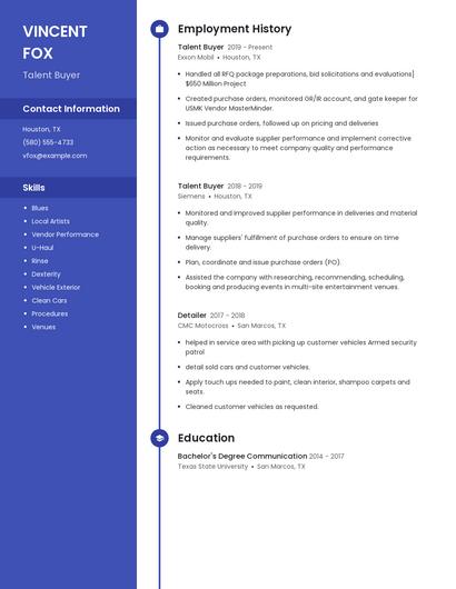 Talent Buyer Resume