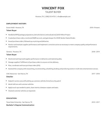 Talent Buyer Resume