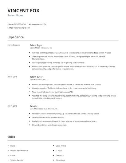 Talent Buyer Resume