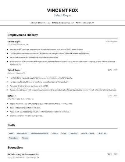 Talent Buyer Resume