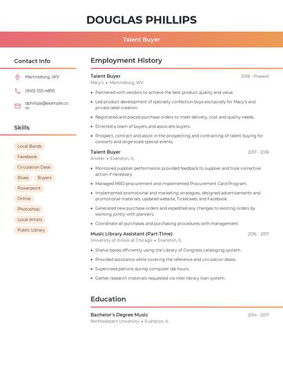Talent Buyer Resume