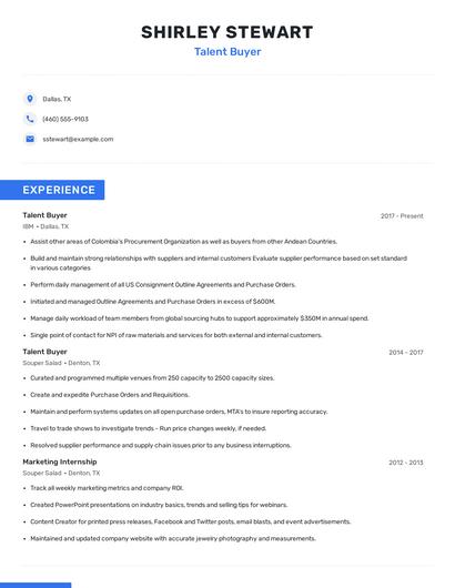 Talent Buyer Resume