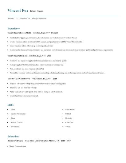 Talent Buyer Resume