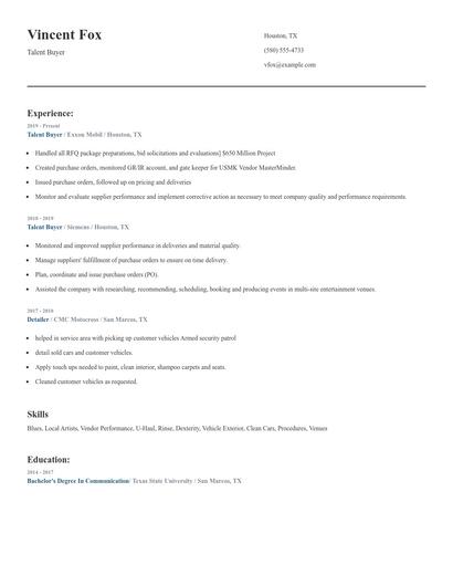 Talent Buyer Resume
