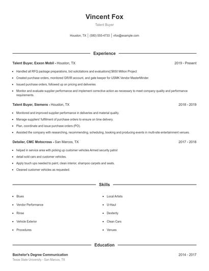 Talent Buyer Resume
