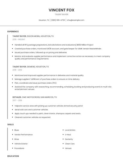 Talent Buyer Resume