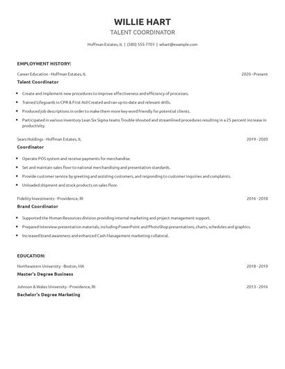 Talent Coordinator Resume