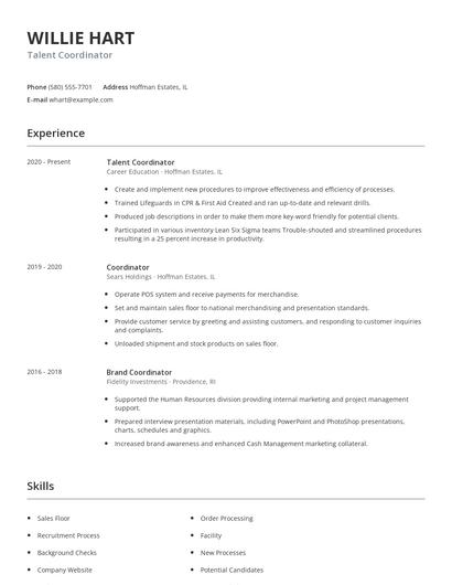 Talent Coordinator Resume