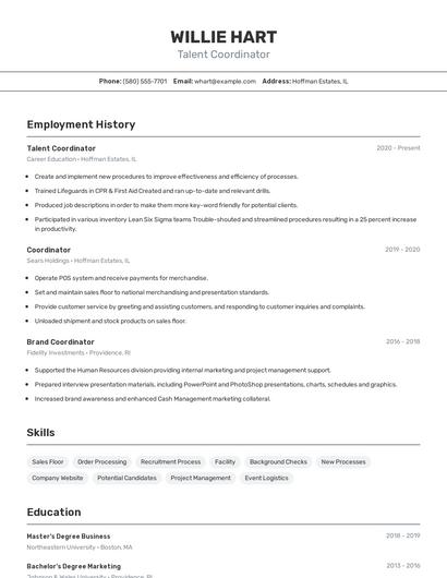 Talent Coordinator Resume