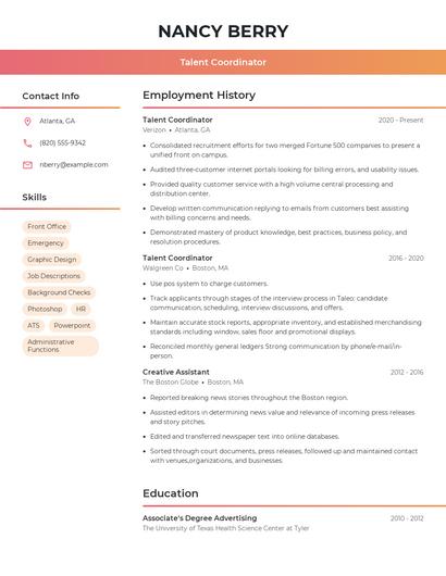 Talent Coordinator Resume