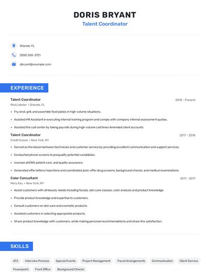 Talent Coordinator Resume