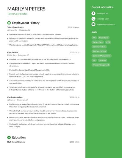 Talent Coordinator Resume