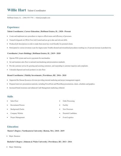 Talent Coordinator Resume