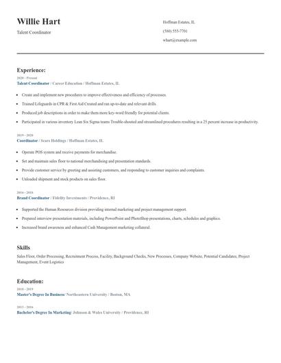 Talent Coordinator Resume