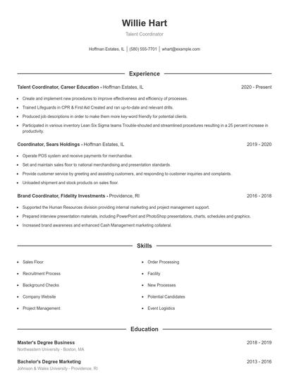 Talent Coordinator Resume