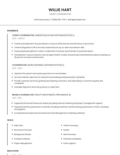 Talent Coordinator Resume