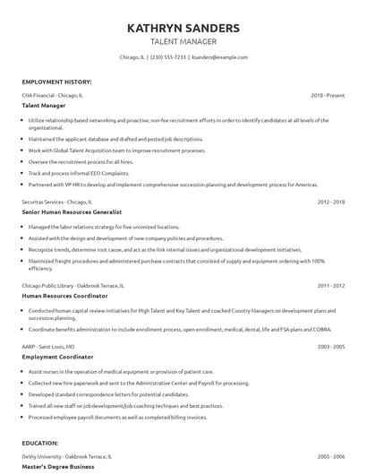 Talent Manager Resume