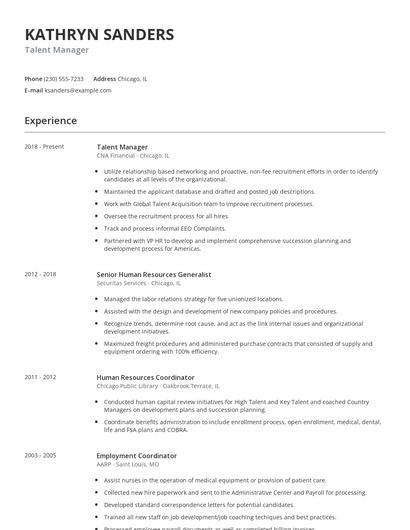 Talent Manager Resume