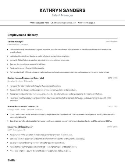 Talent Manager Resume