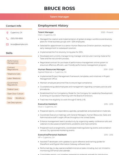 Talent Manager Resume