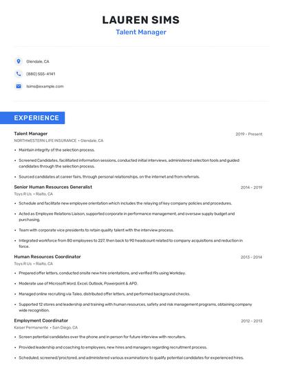 Talent Manager Resume