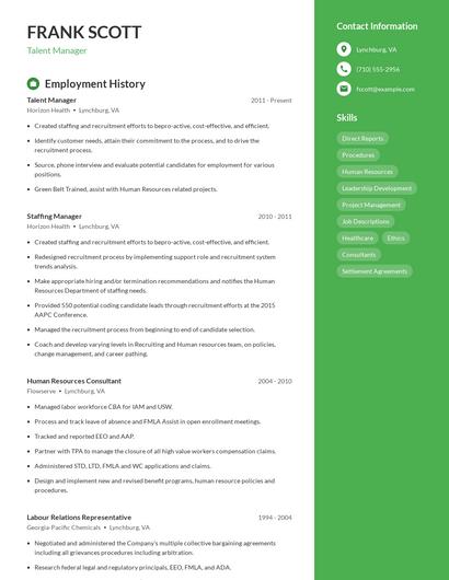 Talent Manager Resume