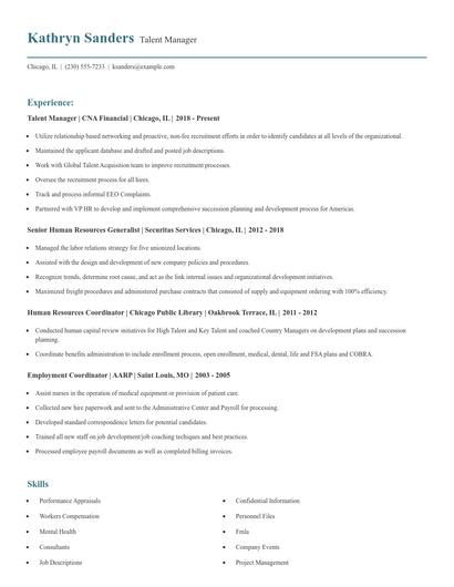 Talent Manager Resume