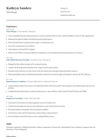 Talent Manager Resume