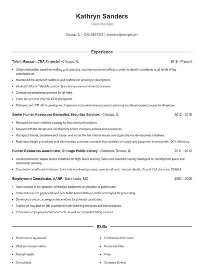 Talent Manager Resume