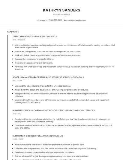 Talent Manager Resume