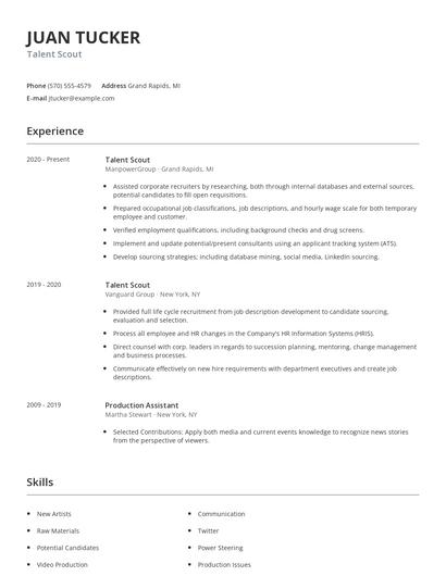 Talent Scout Resume