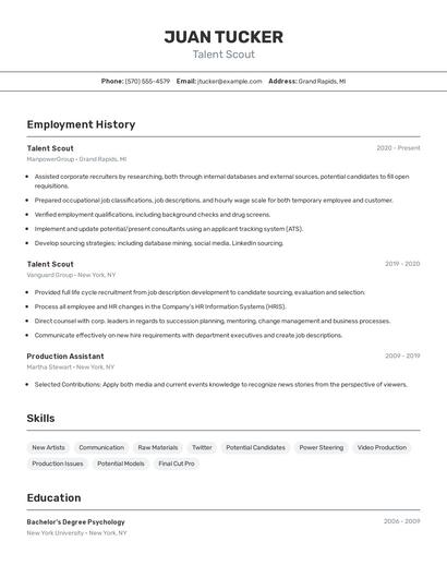 Talent Scout Resume