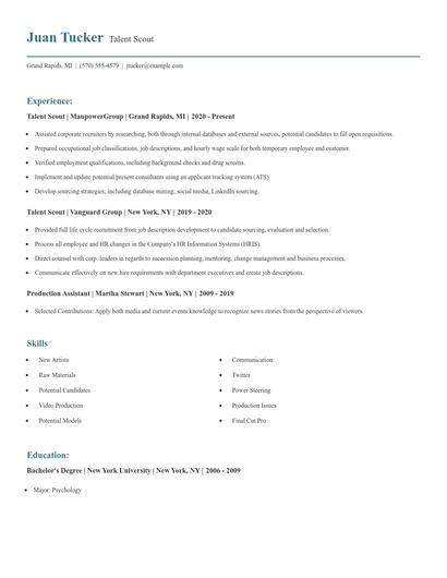 Talent Scout Resume