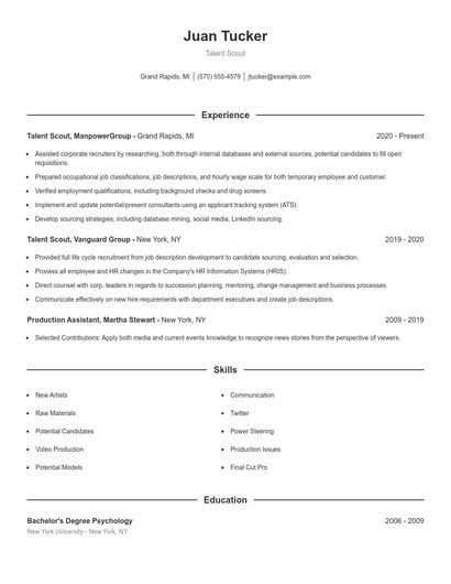 Talent Scout Resume