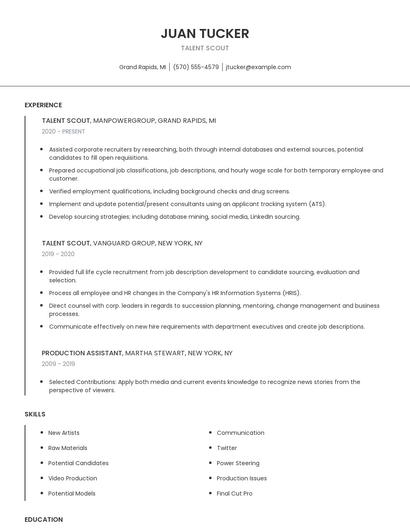 Talent Scout Resume
