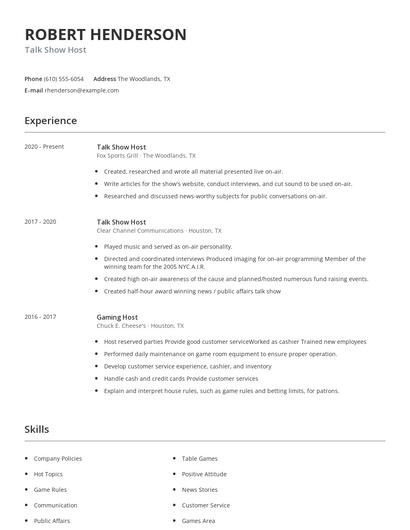 Talk Show Host Resume