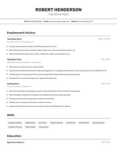 Talk Show Host Resume