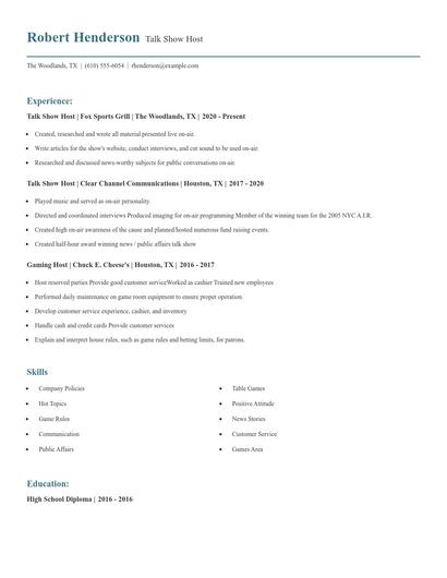 Talk Show Host Resume