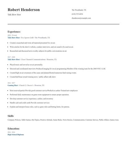 Talk Show Host Resume