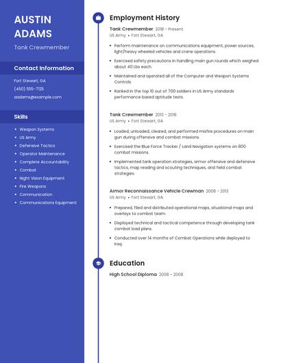 Tank Crewmember Resume
