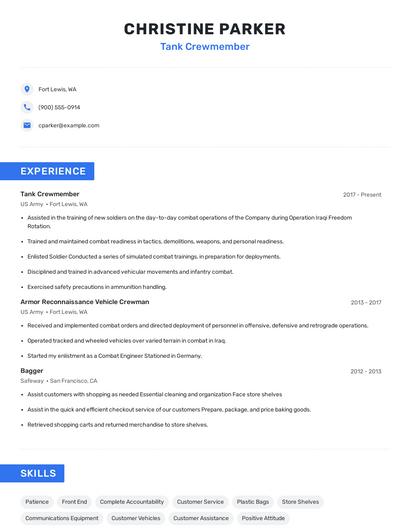 Tank Crewmember Resume