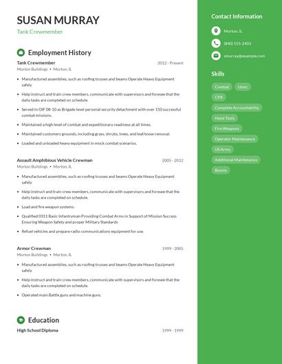 Tank Crewmember Resume