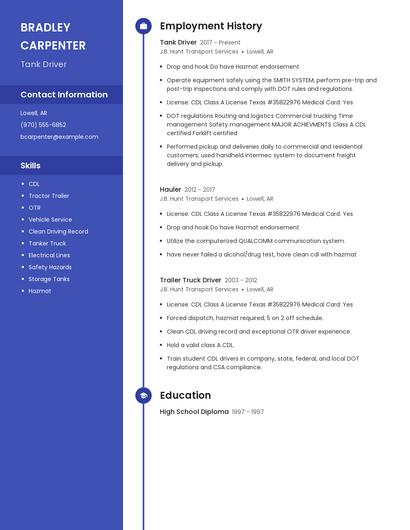 Tank Driver Resume