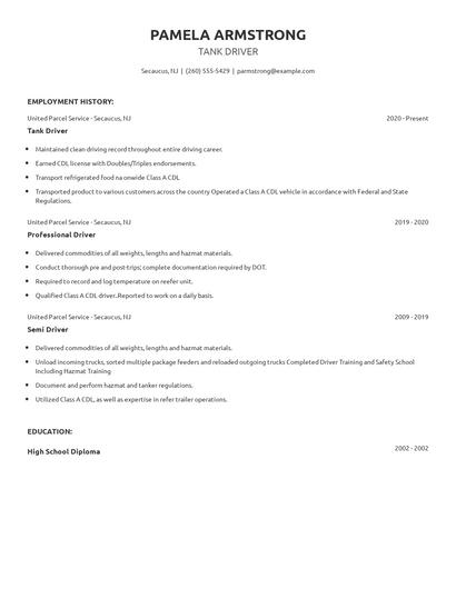 Tank Driver Resume