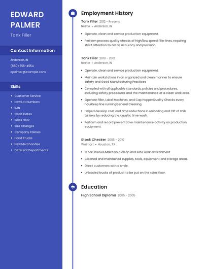 Tank Filler Resume