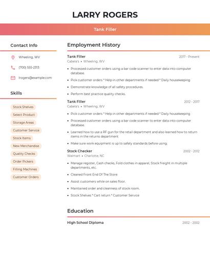 Tank Filler Resume