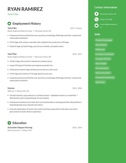 Tank Filler Resume