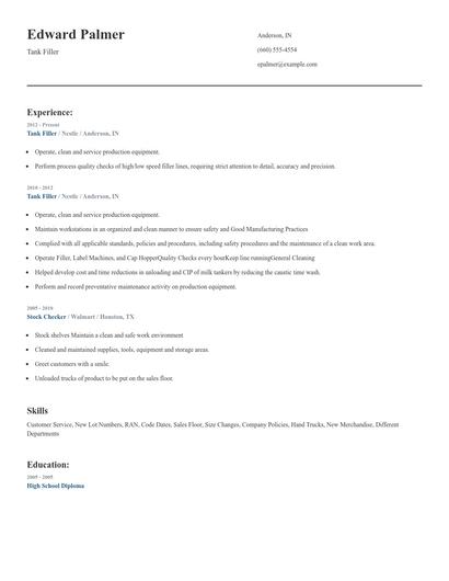 Tank Filler Resume