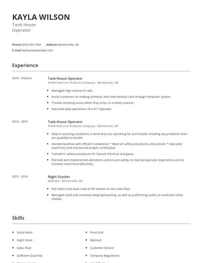 Tank House Operator Resume